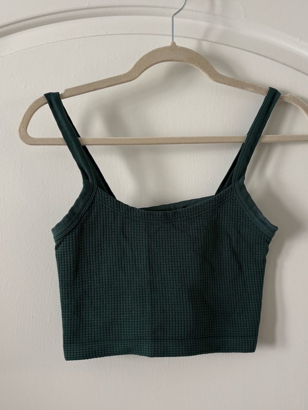 Women's Dark Green Turquoise Waffle Knit Cropped Tank Top